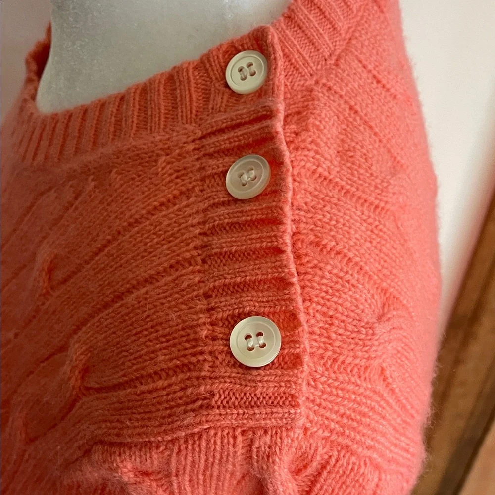 J. Crew Vibrant Coral Cashmere Short Sleeve Crewneck Cardigan S